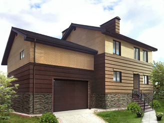 Малоэтажный дом. Кирпич лотос и шоколад